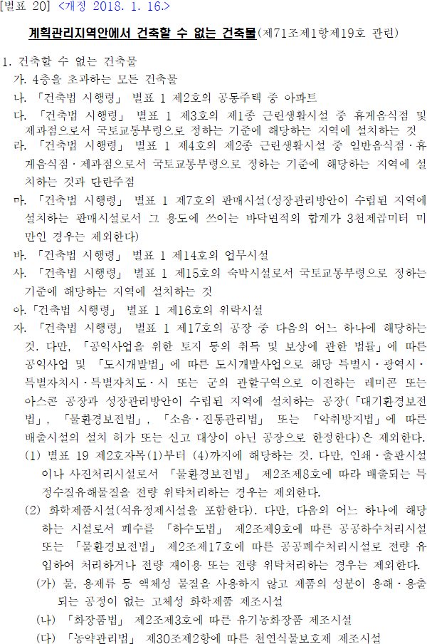 계획관리지역안에서 건축할 수 없는 건축물